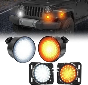 Smoked Lens White DRL Yellow Amber LED Front Turn Signal/Bulb for Jeep Wrangler - Picture 1 of 7