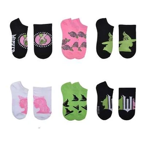 Wicked Girls Socks Glinda Elphaba Movie Pink Green Sz 6-8 - 6 Pack Set No show - Picture 1 of 6