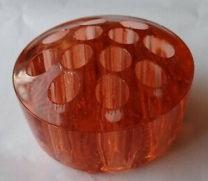 Glass Flower Frog 12 Holes Holder 2 1/8" diameter Faded peach/orange England