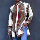 New Mens Long Sleeve Longline African Dashiki Dress Shirt Ethnic Totem Print Top
