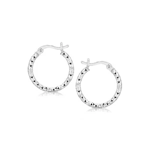 Sterling Silver Faceted Design Hoop Earrings with Rhodium Plating(2x15mm) - Picture 1 of 1
