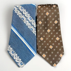Vtg Don Loper of California Tie Blue Brown Wide Retro 60s 70s 56" x 4" Lot of 2 - Picture 1 of 13
