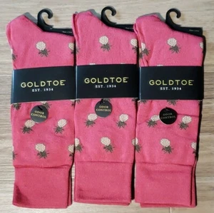 3 Pair Gold Toe Men's Fashion Crew Odor Control Socks Pineapple Express Red 6-12 - Picture 1 of 5