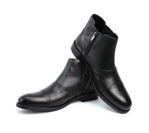 Mens Exclusive Genuine Black Leather Cap Toe Chukka Boots With Zipper HENRY AZAR - Picture 1 of 7