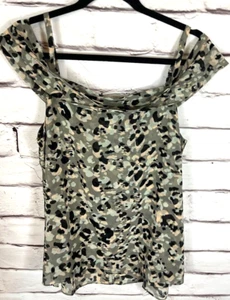 NWT Cabi Womens Size M Green Camo Style Cold Shoulder Shirt #5360 - Picture 1 of 6