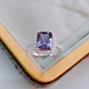 3.15Ct Cushion Cut Alexandrite Gems Ring 14K Solid White Gold Engagement jewerly - Picture 1 of 7