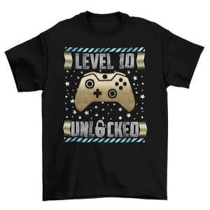 Kids 10th Birthday Gaming T-Shirt Level 10 Unlocked Gamer Gift 10 Years Unisex - Picture 1 of 4