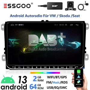 Autoradio 9" DAB+ Carplay Android 13 64G GPS WIFI CAM Per VW Golf 5 6 Polo Caddy - Foto 1 di 16