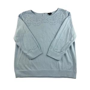 Talbots Womens Light Blue Sweater Knit Lace Detail 3/4 Sleeve Crew Neck XL - Picture 1 of 8