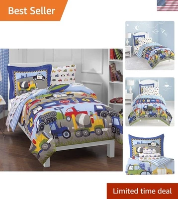 Juego de cama doble de 5 piezas de construcción para niños inspirado en dibujos animados - suave y duradero Foto 1 de 4