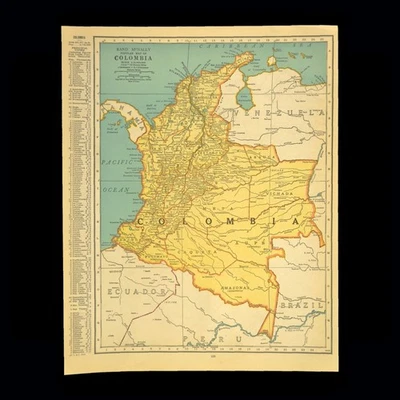 Винтажная карта Колумбии настенное искусство Южная Америка старая оригинальная Богота 1940-е - Изображение 1 из 4