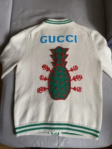 GUCCI PINAPPLE MONOGRAM GG COTTON KNIT V-NECK CARDIGAN UNISEX PRINT SIZE L - Picture 1 of 17