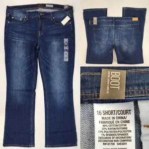 Neu Aeropostale Damen 16S 16 kurze 37x30 dunkelindigo Bootcut-Passform Jeans Stretch - Bild 1 von 14