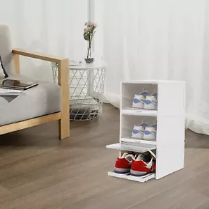NEW 3Pack Drawer Type Shoe Storage Box Clear Plastic Stackable Shoe Organizer US - Picture 1 of 12