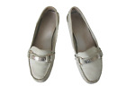 COACH Shoes Felicia Leather Loafer Ivory Beige Silver Logo Hardware Size 7.5
