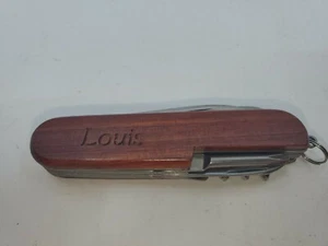 Multi-tool Pocket Knife Louis Kansas Buffalo Engraved  On Wood  Handle - Picture 1 of 7