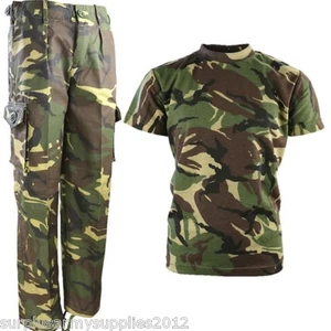 BOYS ARMY SOLDIER COSTUME T-SHIRT & TROUSERS OUTFIT KIDS 3-13 DPM CAMOUFLAGE - Picture 1 of 4