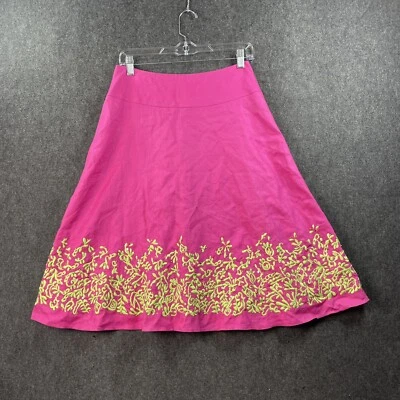 Lafayette 148 Skirt Women's 4 Pink 100% Linen Embroidered Beaded Midi Flare - Image 1 of 4