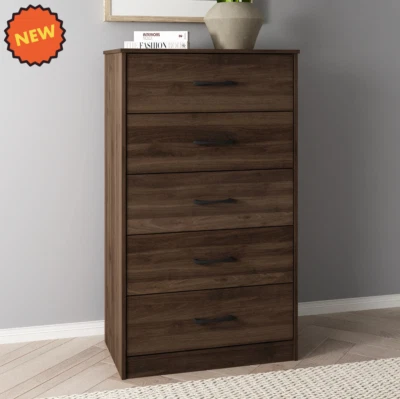 Comoda Para Habitacion Con 5 Cajones De Madera Nogal Muebles El Dormitorio Ropa Foto 1 de 4