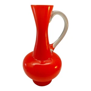 Vintage Cased Glass Orange Pitcher Jug Vase - Picture 1 of 12