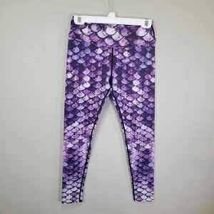 Purple Fish Scale Yoga Polyester Spandex Ankle Leggings Size S - Picture 1 of 5