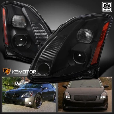 Black Fits 2004-2006 Maxima Replacement Projector Headlights Lamps LH+RH 04-06 - Image 1 of 4