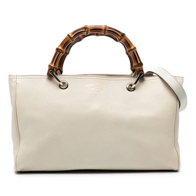 Cartera Gucci Autenticada Piel Mediana Bambú Shopper Cuero de Becerro Blanco Foto 1 de 4