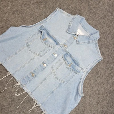 Celebrity Pink Jean Jacket Vest Womens 3XL Crop Raw Hem Y2K Fairy Boho Trucker - Image 1 of 4