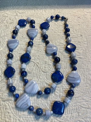 Jay King DTR Lapis Blue Lace Agate 925 Sterling 925 Necklace 36" #JR21 - Image 1 of 4