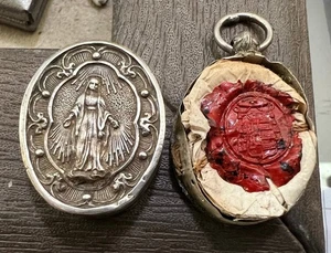 Antique Italian Sterling Silver Reliquary Pendant Locket Mary Religious Jewelry - Picture 1 of 6