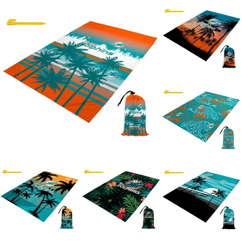 Miami Dolphins Beach Blanket Sandproof Beach Mat Lightweight Quick Drying Mat Cover