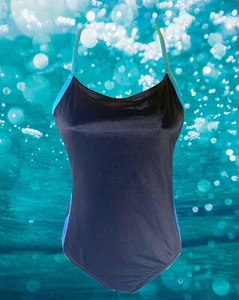 TALBOTS KIDS Navy Athletic One-piece Racerback Swimsuit Blue Side Stripe Size 3 - Picture 1 of 12