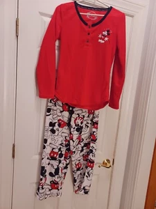 Disney Mickey Mouse Women's Red Pajama Top with White Bottoms Size Medium - Picture 1 of 7
