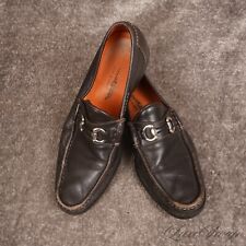 Santoni Made in Italy Dark Espresso Leather Silver Horsebit Loafers Shoes 8.5 NR