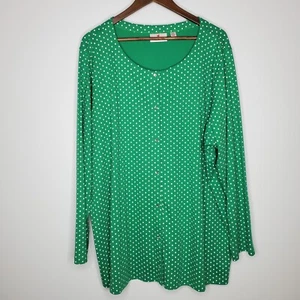 Quacker Factory Womens Green Polka Dot Button Front Cardigan Size 3X Rhinestones - Picture 1 of 9