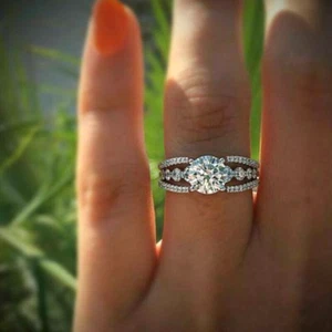 Vintage 2,20 Kt Rund Diamant Solitär Verlobungsring Weißgold Finish Silber Gr 56 - Bild 1 von 6