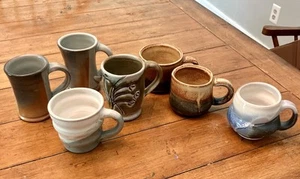 Lot Set 7 Artisan Handmade Mugs Art Studio Rustic Pottery Drinkware Cup Signed - Picture 1 of 14