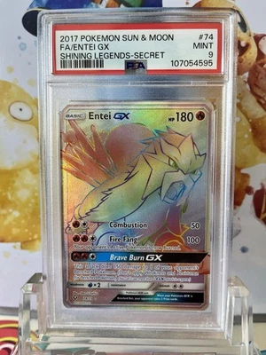 2017 Pokemon Sun Moon Rainbow Entei GX 74 Full Art Shining Legends Secret PSA 9 - Image 1 of 2