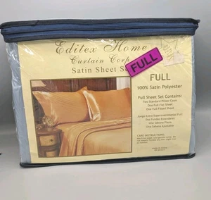EDITEX Satin Seiden Bettwäsche Set Full Size Blau Tiefe Taschen Leinen Vintage - Bild 1 von 8