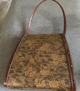 Vintage 60s Wooden Box Purse Floral Embossed Maroon Velvet Lining Handbag Bag - Picture 1 of 7