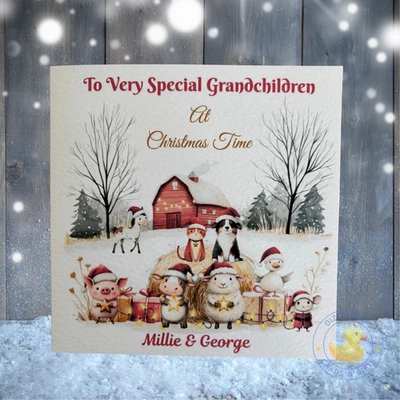 DIZZY DUCKS CARDS Personalised Grandchildren Great Grandchildren Christmas Card Farm Animals