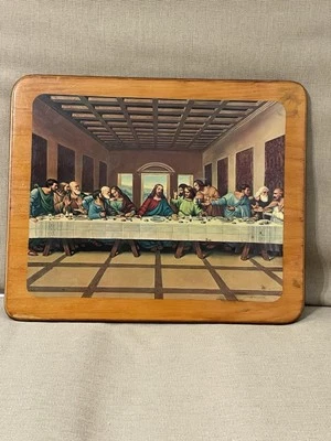 "A Última Ceia" por Leonardo Da Vinci impressão artística exibida em madeira flutuante - Imagem 1 de 3