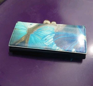 Large TED BAKER Matinee Purse Wallet Bobble clasp Black Floral Zip pocket - Picture 1 of 20