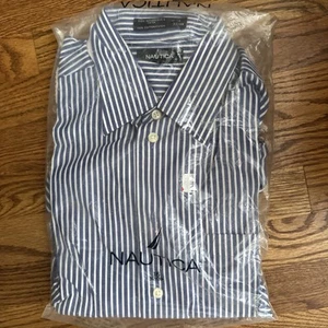 NWT Nautica Mens 16 32/33 Button Down Long Sleeve Dress Shirt Blue/white stripe - Picture 1 of 7