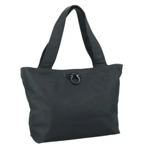 Salvatore Ferragamo Gancini Tote Bag PVC Canvas Black Auth kk413 - Picture 1 of 20