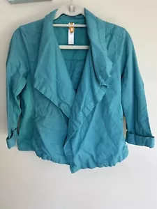 Lucy Linen Cotton Open Hang Jacket Green Teal Size Small - Picture 1 of 10