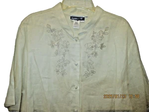 Women's Plus Size 24W Pendleton Ivory Linen Blouse Nehru Vintage HongKong NewTag - Picture 1 of 10