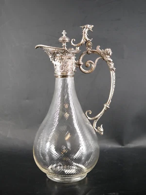 Karaffe Wasser Wein Historismus Zinn Ausgießer Mundgeblasen Antik Sammlerstück - Bild 1 von 4