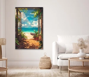 Arte de pared con vista de ventana de un océano y barco sin marco o impresión de póster - Imagen 1 de 3