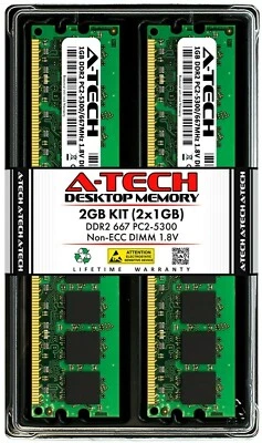 A-Tech 2GB 2 x 1GB PC2-5300 Desktop DDR2 667 MHz DIMM 240-Pin Memory RAM 2G 1G - Image 1 of 2